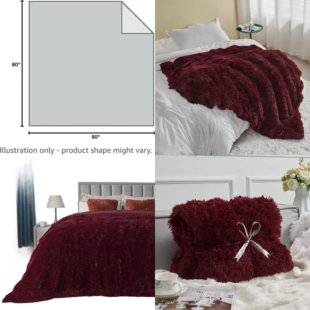 

Плюшевое пушистое одеяло королевского размера винно-красного цвета — супермягкое лохматое покрывало для дивана, дивана, кровати (90x90)