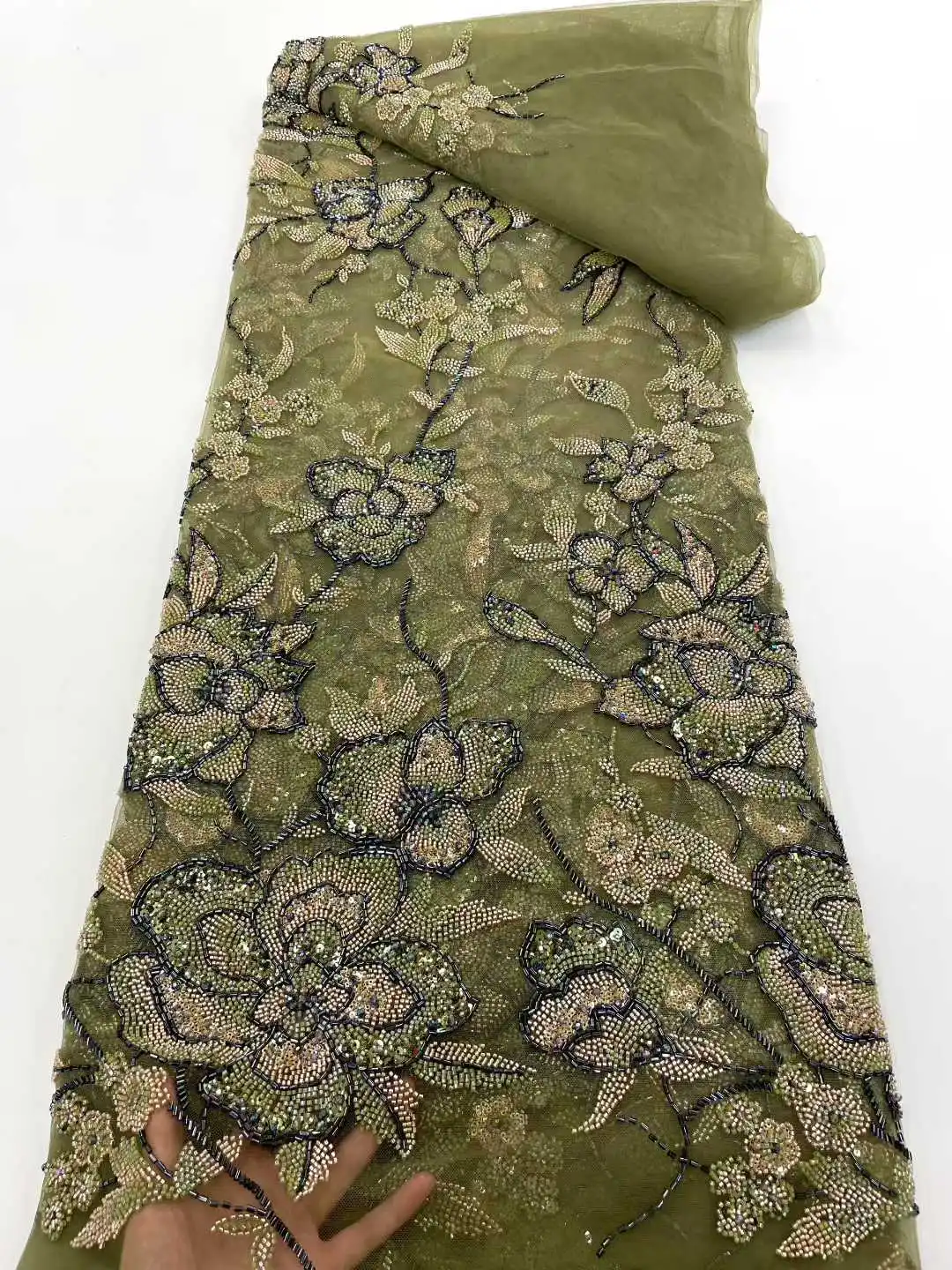 حار بيع نمط جديد شعبية 5Y المطرزة صافي الدانتيل الترتر الأفريقي شبكة نسيج الدانتيل الغبار حزب مساء اللباس