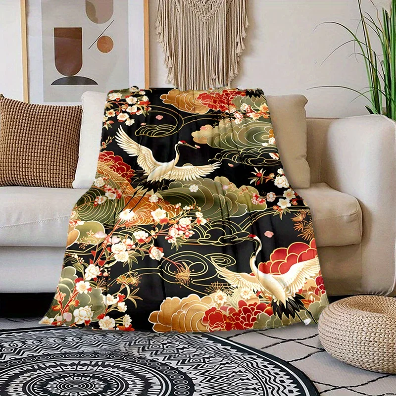 Versatile Japanese Art Print Blanket - Soft, Warm Flannel for Sofa, Bed, and Outdoor Use - Perfect Gift Idea