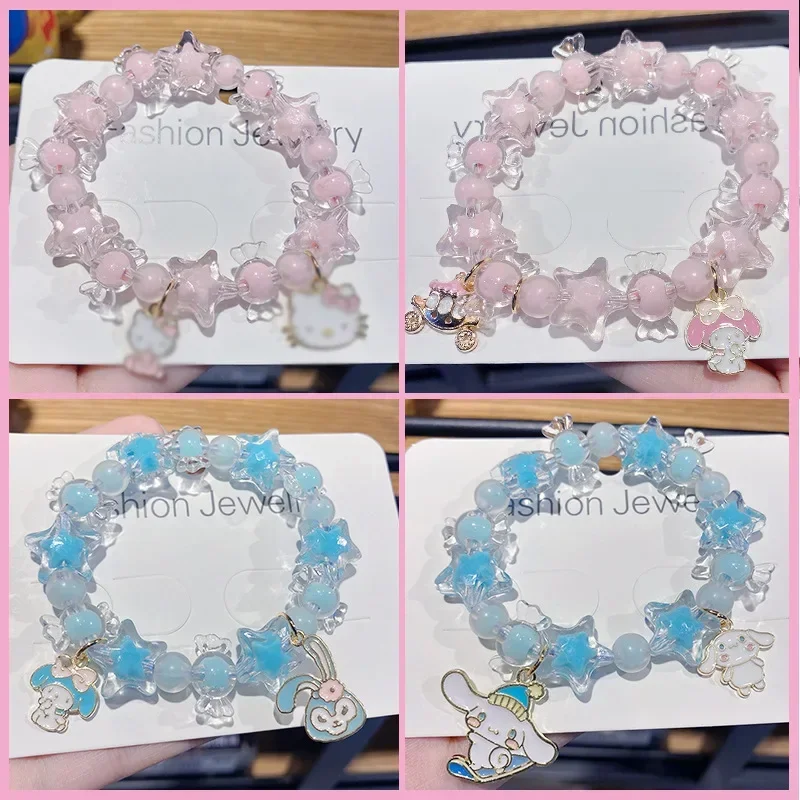 Hello Kittys Y2k Bracelet Anime Sanrioed Melody Kuromi Crystal Bracelet Cartoon Beautiful Girl Jewelry Good Friends Couple Gift