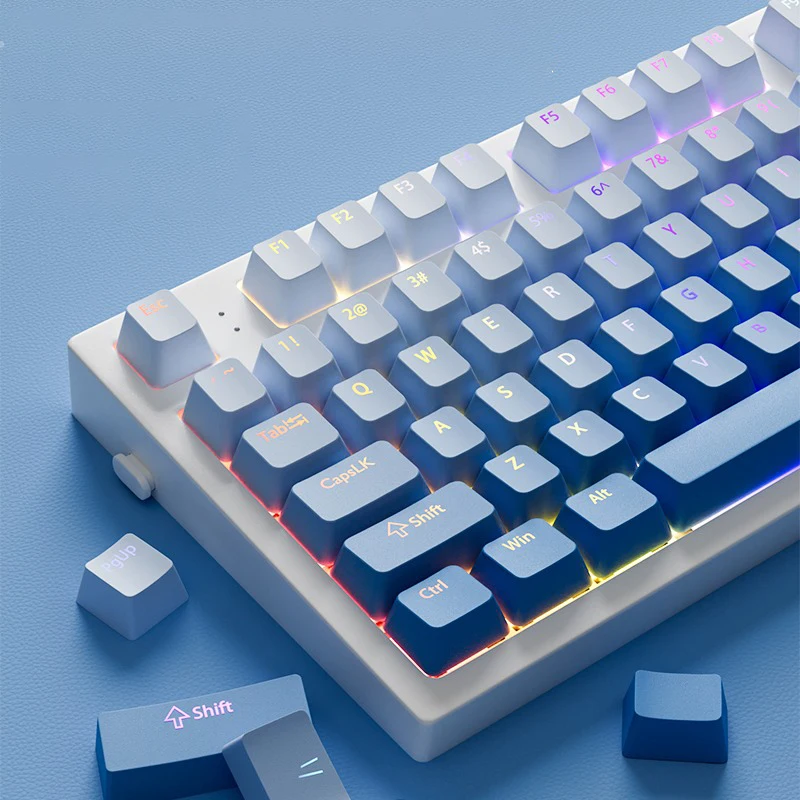 White BlueGradient backlit RGB Gamer Keycaps For Mx Switch Mechanical Keyboard OEM Profile PBT Keycap ISO Layout Key caps DIY