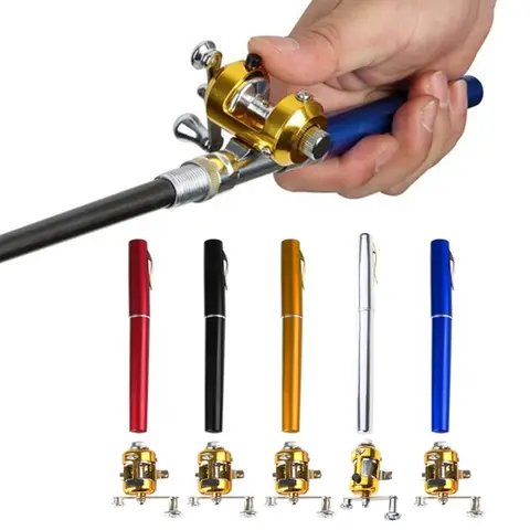 MINI Telescopic แบบพกพา Pocket Fish ปากกา อลูมิเนียมอัลลอยด์ Fishing Rod POLE + REEL
