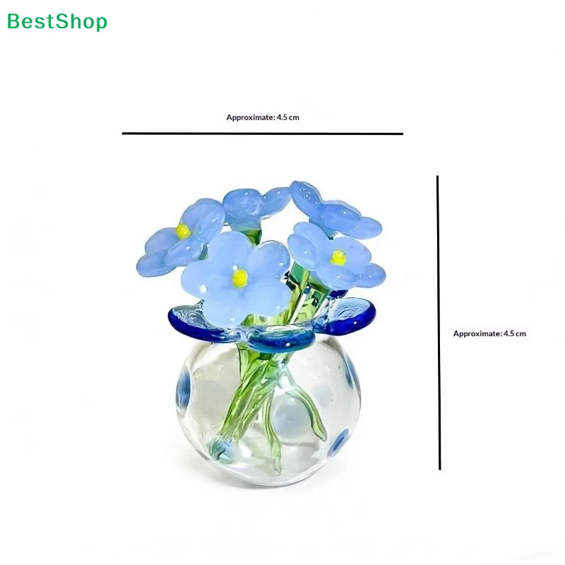 〔R〕Mini lebensechte Glasblumen, künstliche Blumen, handgefertigte Blumenskulptur, Blumenstrauß mit Vase, Heimdekoration, Geschenk
