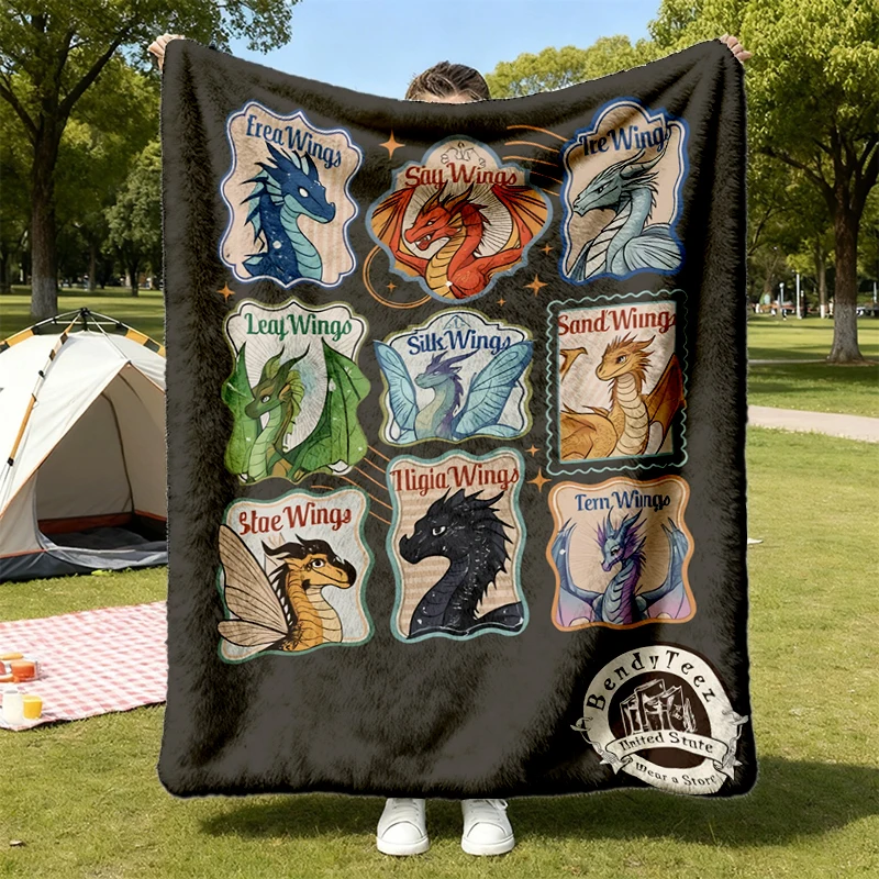 Vintage Wings of Fire Dragon Flannel Blanket, Dragon Tribes Stamps Flannel Throw, SeaWings SkyWings SandWings