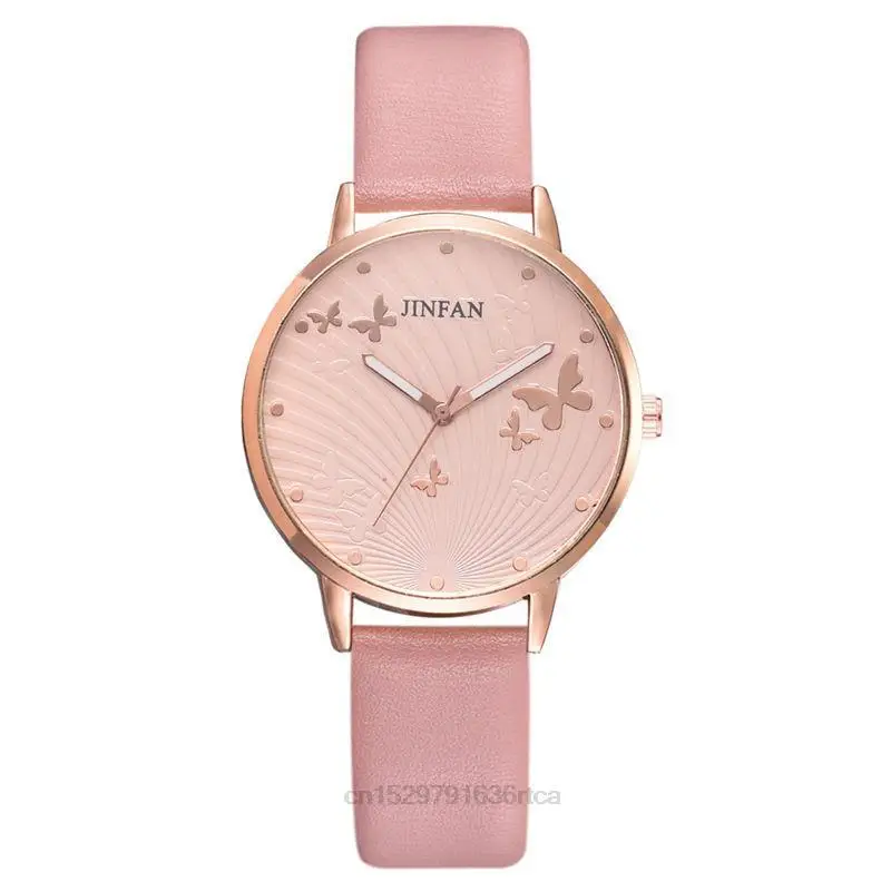 Reloj de cuero de cuarzo para mujer, diseño de esfera de mariposa Simple, elegante, moda de lujo, reloj de vestir informal