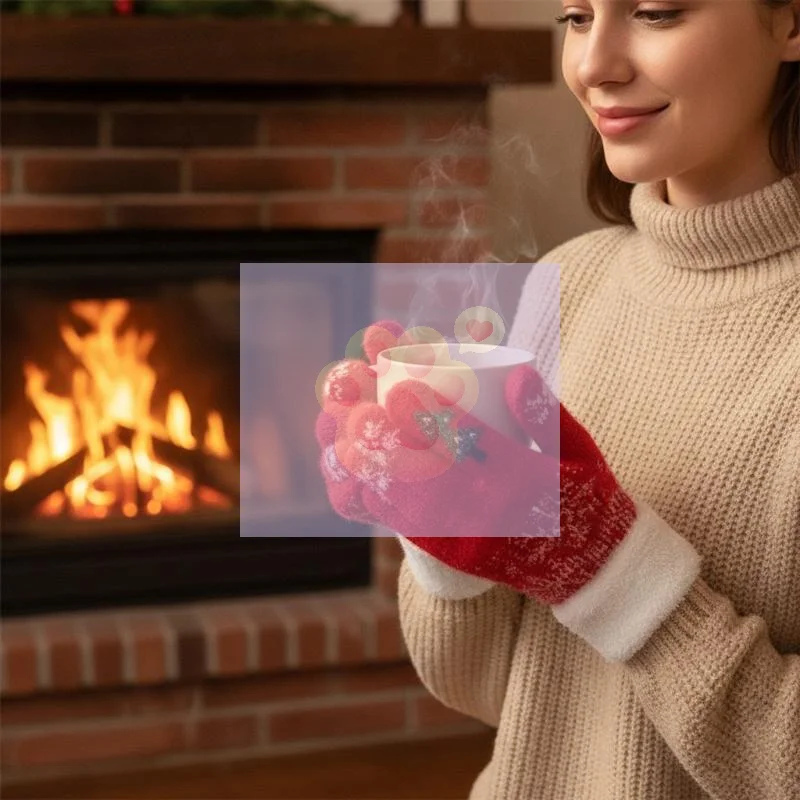 Cute Christmas Fingerless Touchscreen Gloves For Women, Winter Warm Fleece-Lined Thick Cold-Proof Cycling Gloves