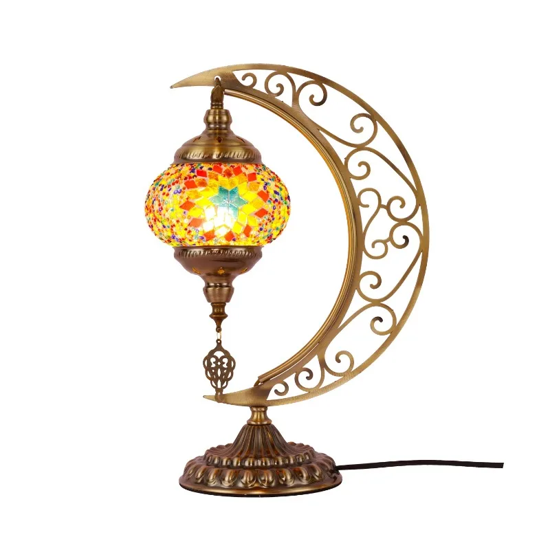 Turkish style bohemian style Handmade Mosaic moon shape table lamp for Christmas  decoration