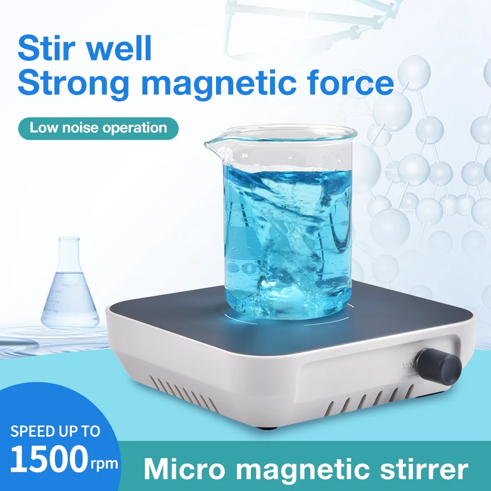 2L Mini Magnetic Stirrer with Stir Bar Magnetic Mixer 2000ml Adjustbable Speed 300-1500 RPM for Classroom Chemical Laboratory