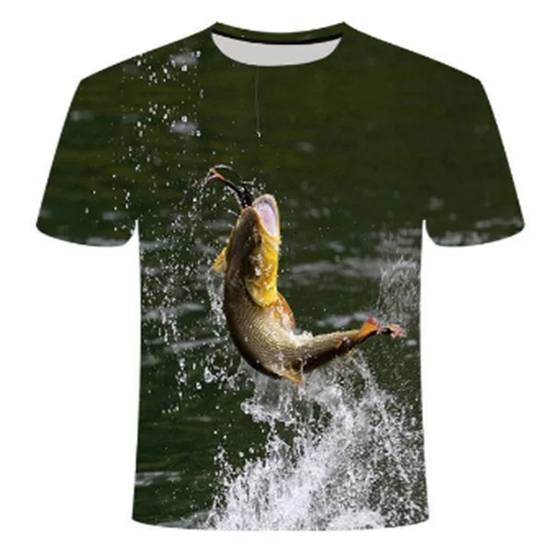 2022 Men\'s Fishing T-shirt Trendy Summer Fish Outdoor T-shirt Men 3D Cool Printed Fishing Men\'s Short Top Casual