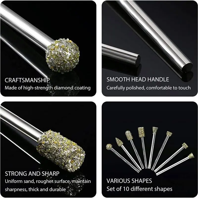 KSOL 75 Pcs Diamond Coated Points Grinding Bit Diamond Burr Set ,2.35Mm Suit for Tool Bit Grinder