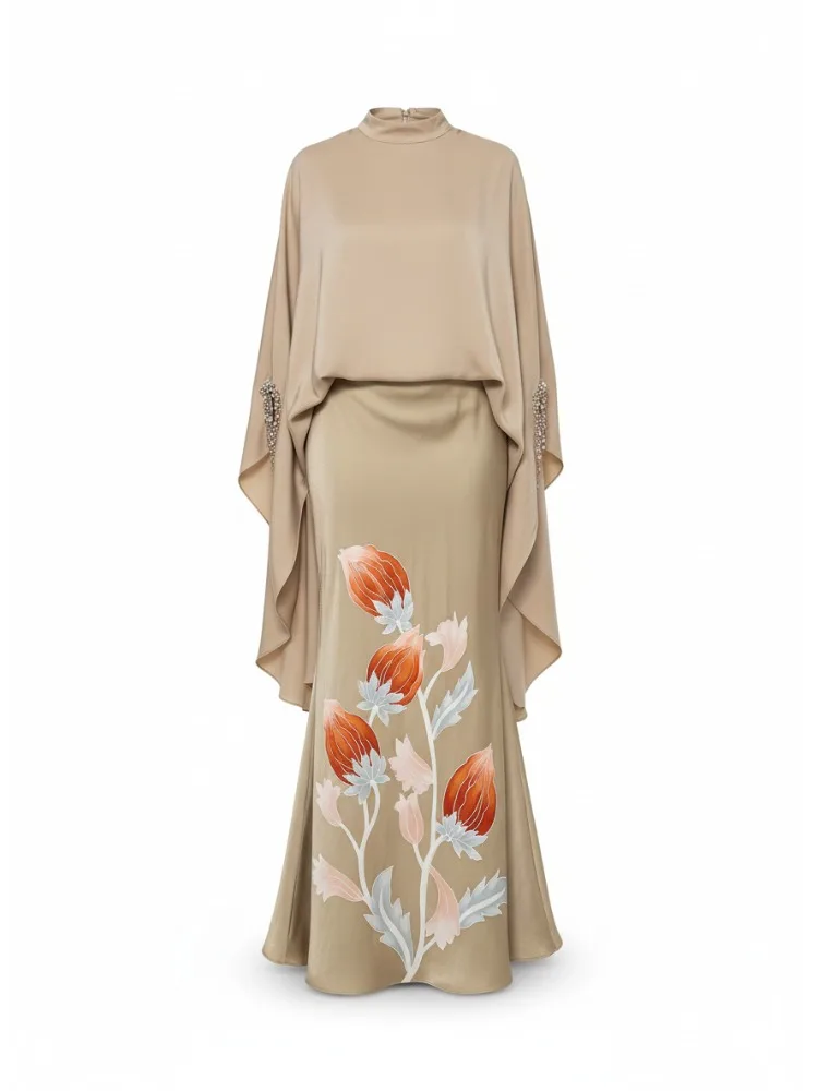 

Onecozyday Женская юбка с цветочным принтом, комплект с рукавами «летучая мышь», свободная блузка и облегающая юбка с высокой талией, элегантный праздничный костюм