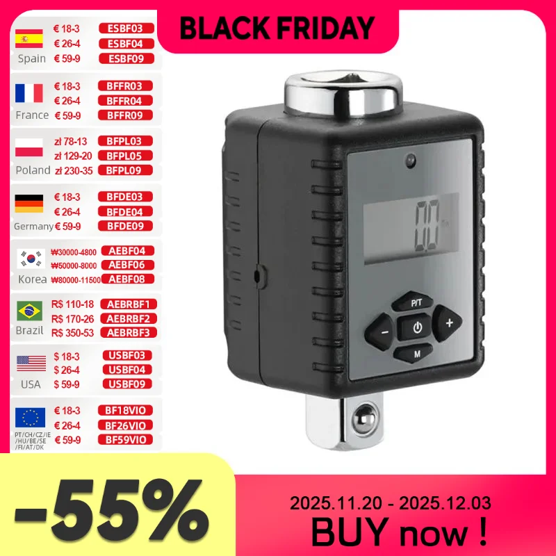 ALLSOME Digital Torque Wrench 1/2" 2- 200Nm Adjustable Professional Electronic Torque Wrench Bike Car Repair HT2680-2685