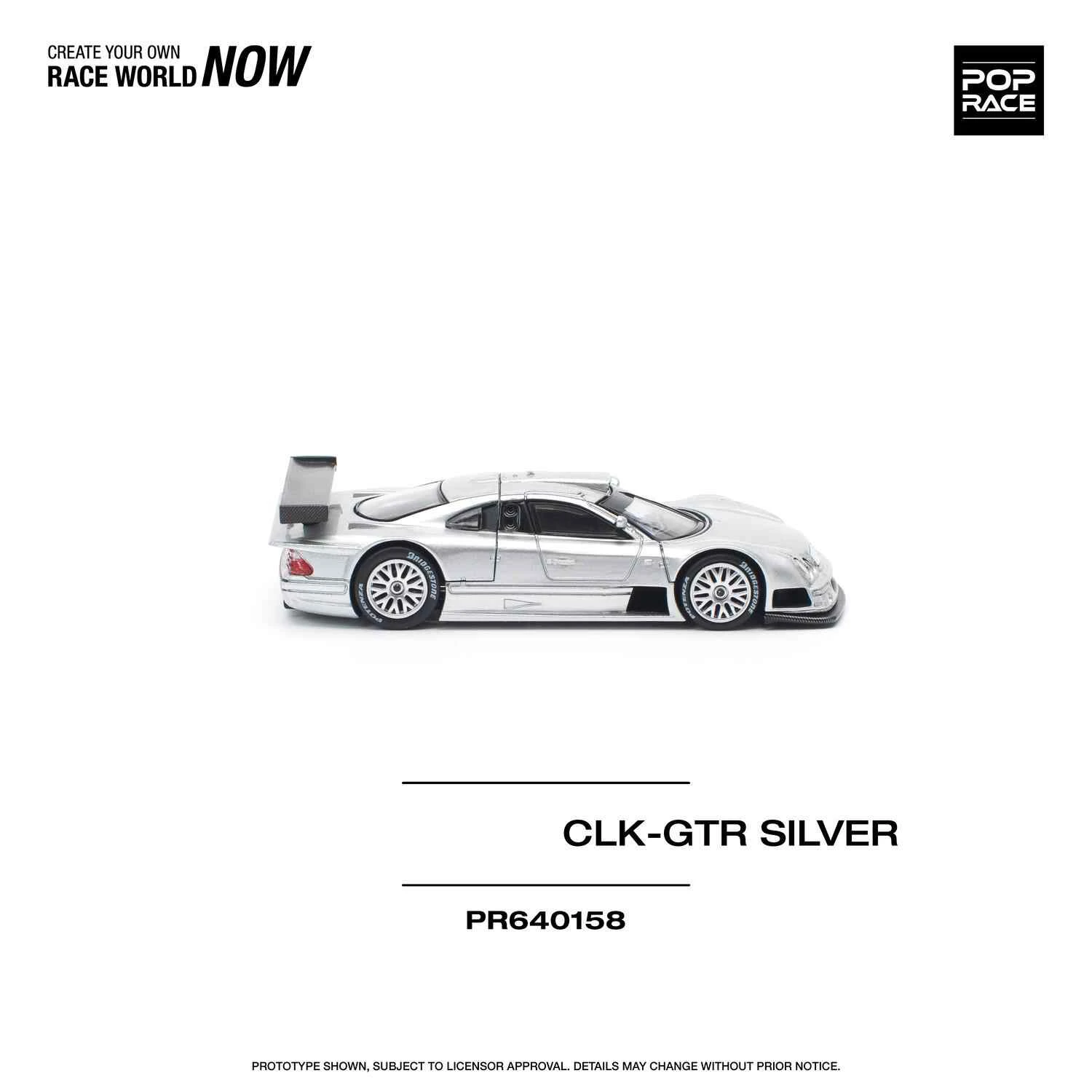 PreSale POP RACE 1:64 CLK GTR C297 Silver Diecast Diorama Car Model Toy