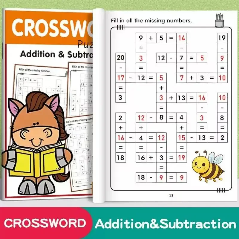 

Math CrossWord Puzzles: Addition and Subtraction within 20, Criss Cross Challenges Game, Math Workbook for Kids Ages 5-8