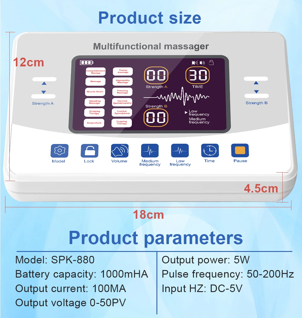 12 Modes Low Frequency Therapy Device Myostimulation Apparatus TENS Machine EMS Muscle Stimulator Electronic Pulse Massager