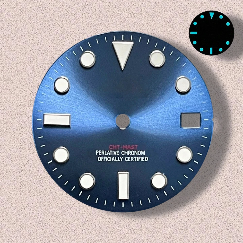 High Quality 28.5mm S Logo NH35 Dial Sunray YT-M Dial Suitable For NH35/NH36/4R/7S Movement Ice Blue Luminous NH35 Accessories