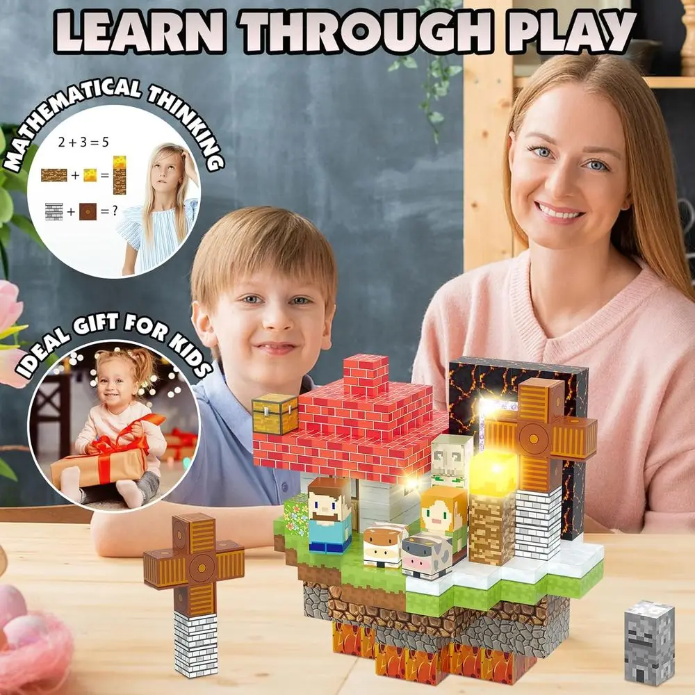 3D Magnetic Building Set with 200 Pieces, Light-Up Cubes, STEM Toys for Kids Aged 3+, Ideal for Christmas and Birthday Gifts