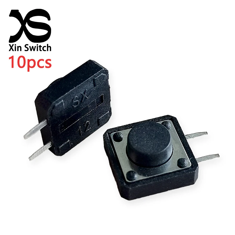 10 Stück 12x12 Selbstrückstellender (Seitlicher Zweipoliger) Takt-Taster, Griffhöhe 6,0 mm, 50 mA DC 12 V, Horizontaler Mikroschalter – Detail 1