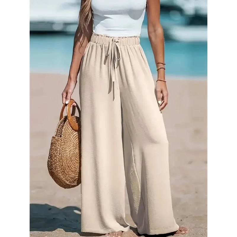 Women's High Waist Wide-leg Pants - Breathable and Light Fabric, Loose and Casual Style - Comfortable, Fashionable and Elegant