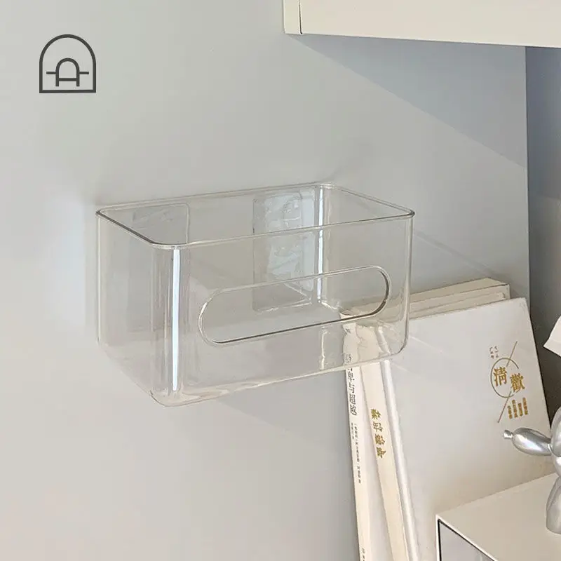 Acrylic Wall-mounted Tissue Box Transparent Paper Towel Storage Box Napkin Paper Box Toilet Punchfree Household Tissue Dispenser