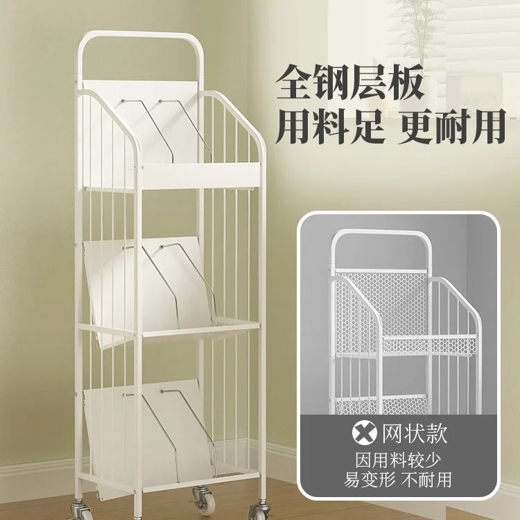 Mobile bookshelf shelf Floor-to-ceiling wrought iron small bookcase Household simple pulley narrow shelf Book storage rack