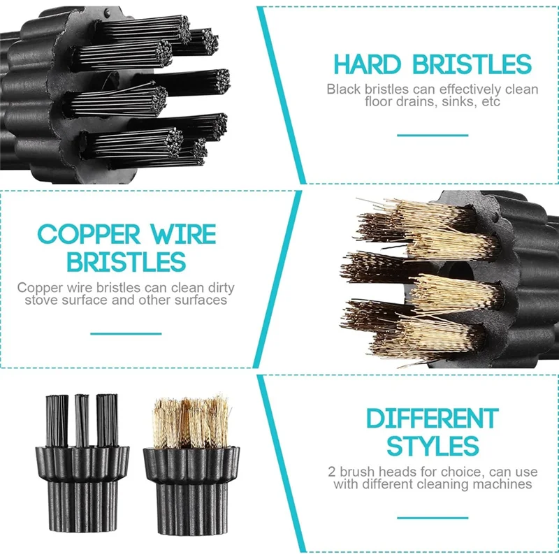 A26T-24PCS Steam Mop Brush Head Set, M8 Hairbrush Copper & Stainless Steel Wire Brush For Versatile Cleaning