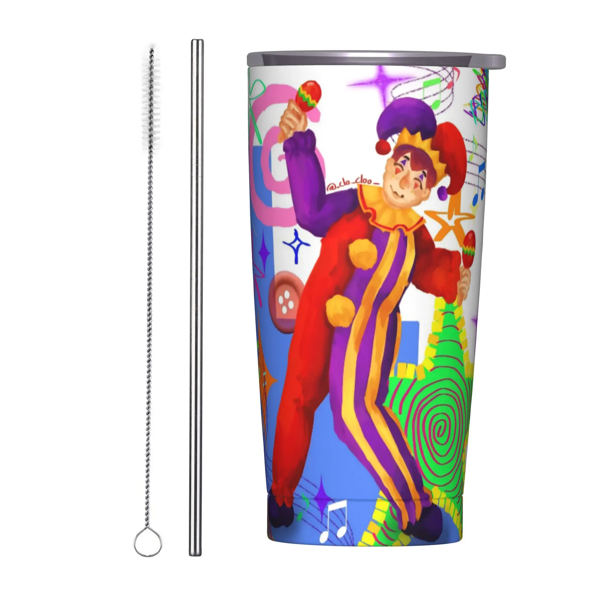 Hugh Morris Tomodachi Life Clown Tumbler Vacuum Insulated  Coffee Cups with Lid Straw School Mugs Water Bottle, 20oz