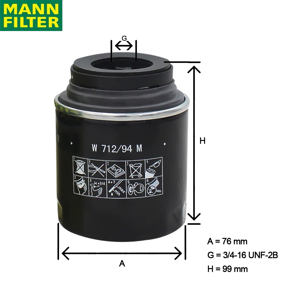 

MANN FILTER W712/94M Oil Filter with Anti-drain Valve For VW Golf AUDI A1 SEAT lbiza V High Sealing Performance 03C 115 561 D