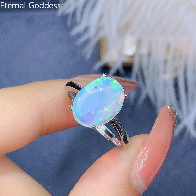 

925 Sterling Silver Newest Classic Women's Opal Rings Silver Jewelry Oval Natural Stones Girls Birthday Gift Large 8*10mm