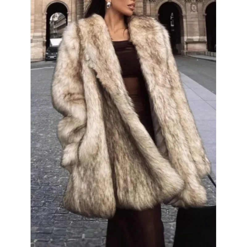 

Faux Fur Coat Comfortable Casual Winter Warmth Eco-Fur Plush Coat Solid Color