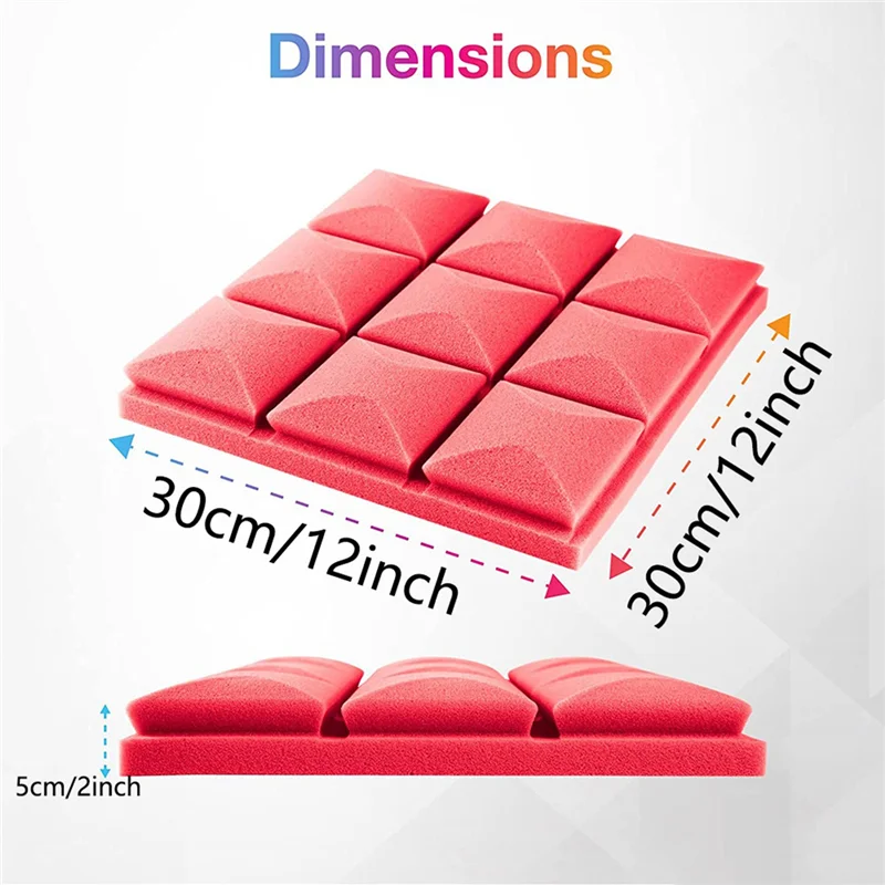 Stylish-12 PCS Soundproof Foam Wall Panels Studio Sound Proof Foam Panels Soundproofing Wall KTV Room Red