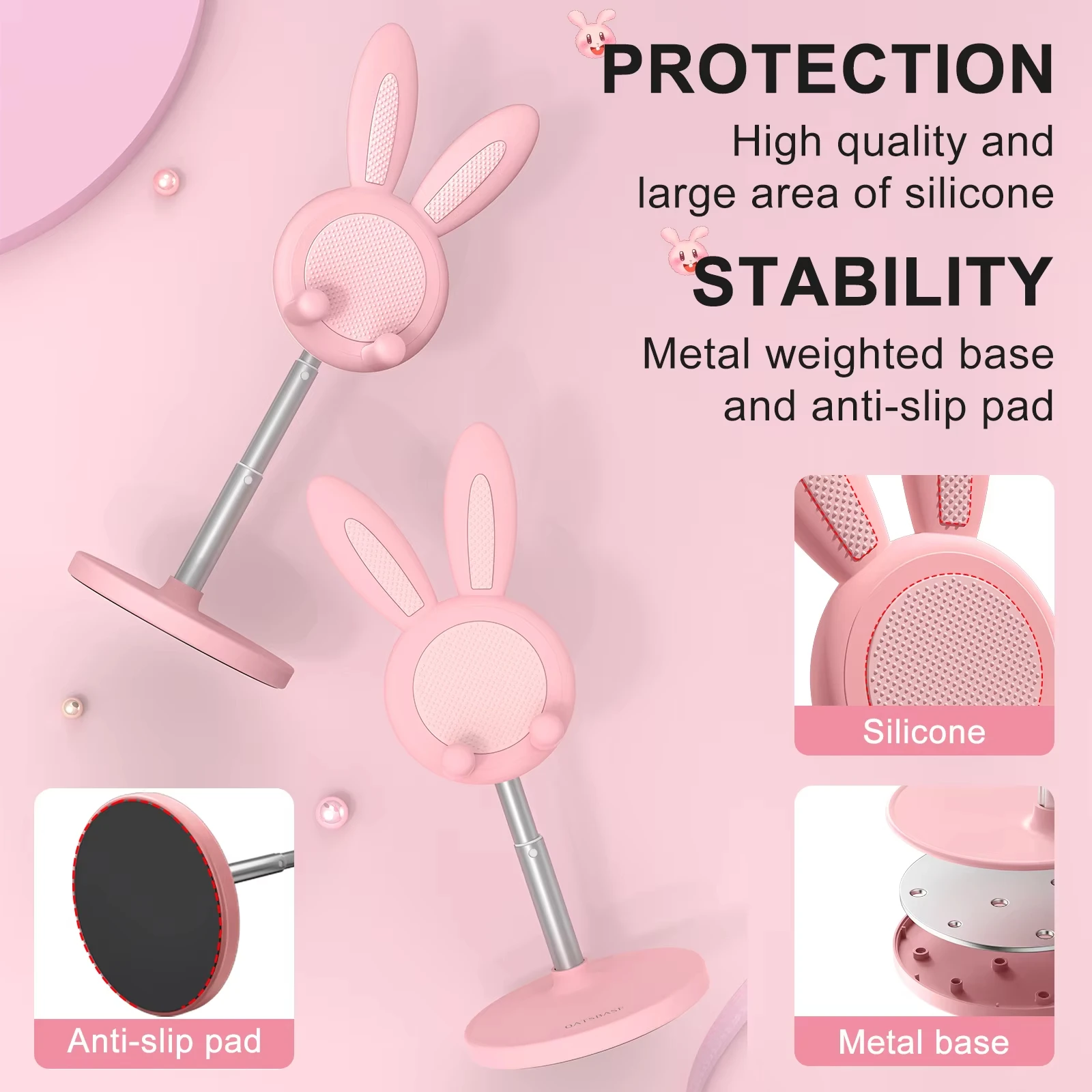 Cute Bunny Phone Holder Desktop Laptop Stand Height Angle Adjustable Lovely Rabbit Tablet Support Antislip Tablet Bracket