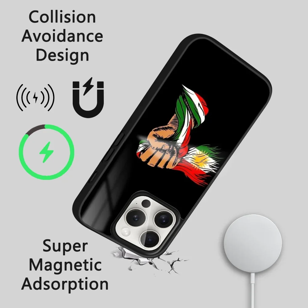 K-kurdistan casing ponsel bendera mewah untuk iPhone 16 15 14 13 12 11 Pro Max Plus Mini Magsafe cermin penutup magnetik nirkabel