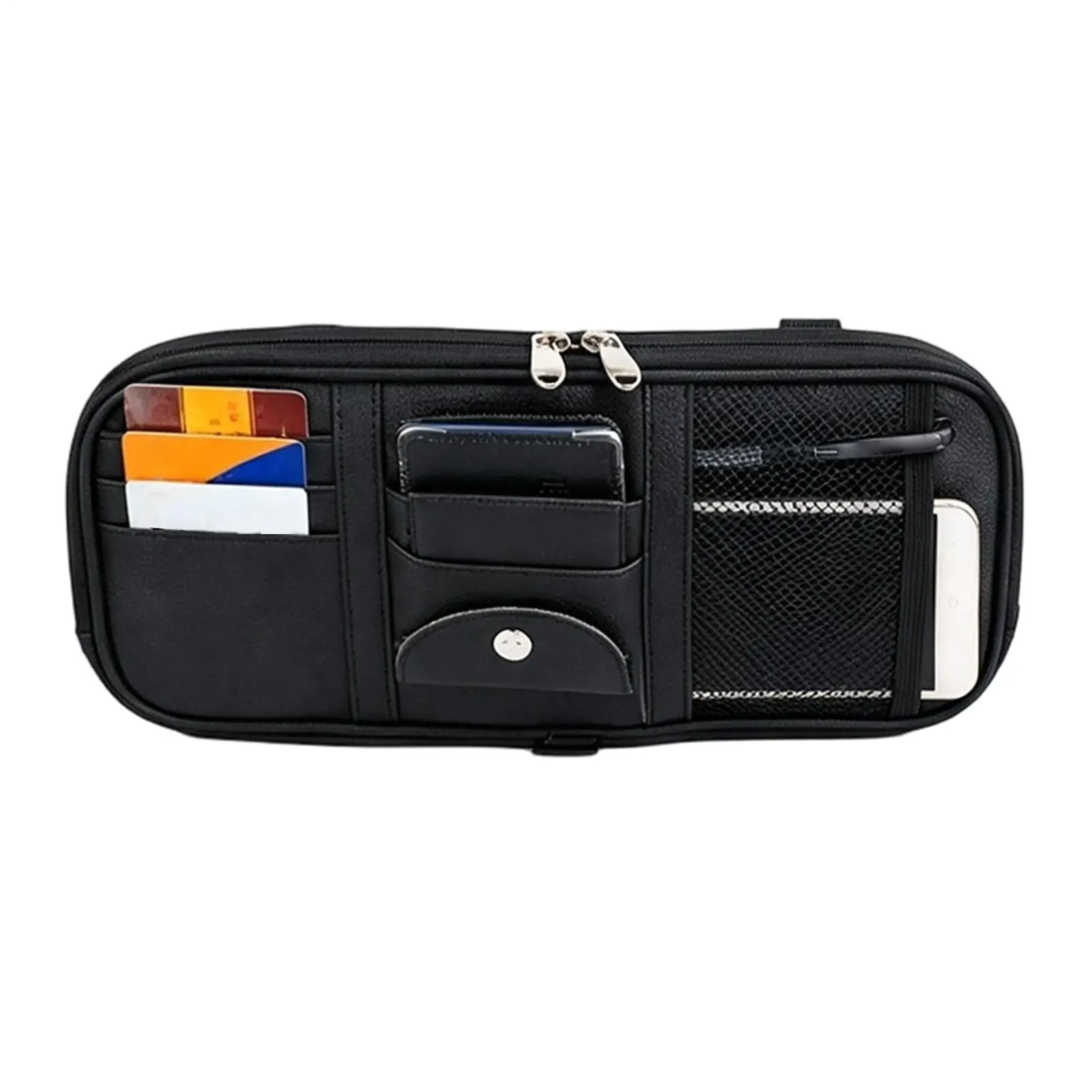 Visor Organizer For Trucks PU Leather Multi-Pocket Universal Zipper Bag Car Sunglass Holder For Vehicle Interior Registration