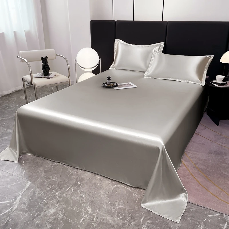 3Pcs/Set or 1Pcs Luxury Flat Sheet Rayon Satin Bed Sheet Soft Comfortable Bedsheet High-End Bedclothes Sheet and Pillowcases