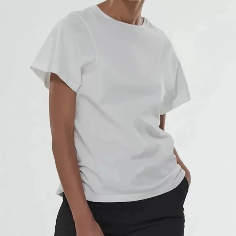 

Nordic Niche Round Neck Pullover Slim Cotton Embroidery Short-sleeved T-shirt for Women