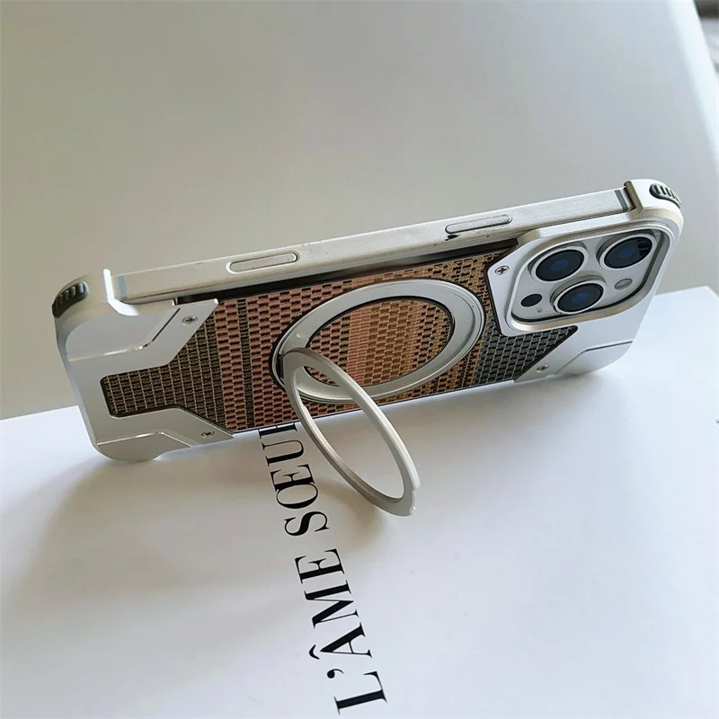 Рамка из алюминиевого сплава, магнитный поворотный держатель, чехол для iPhone 16, 13, 14, 15, Pro Max Plus, безрамный противоударный чехол Magsafe