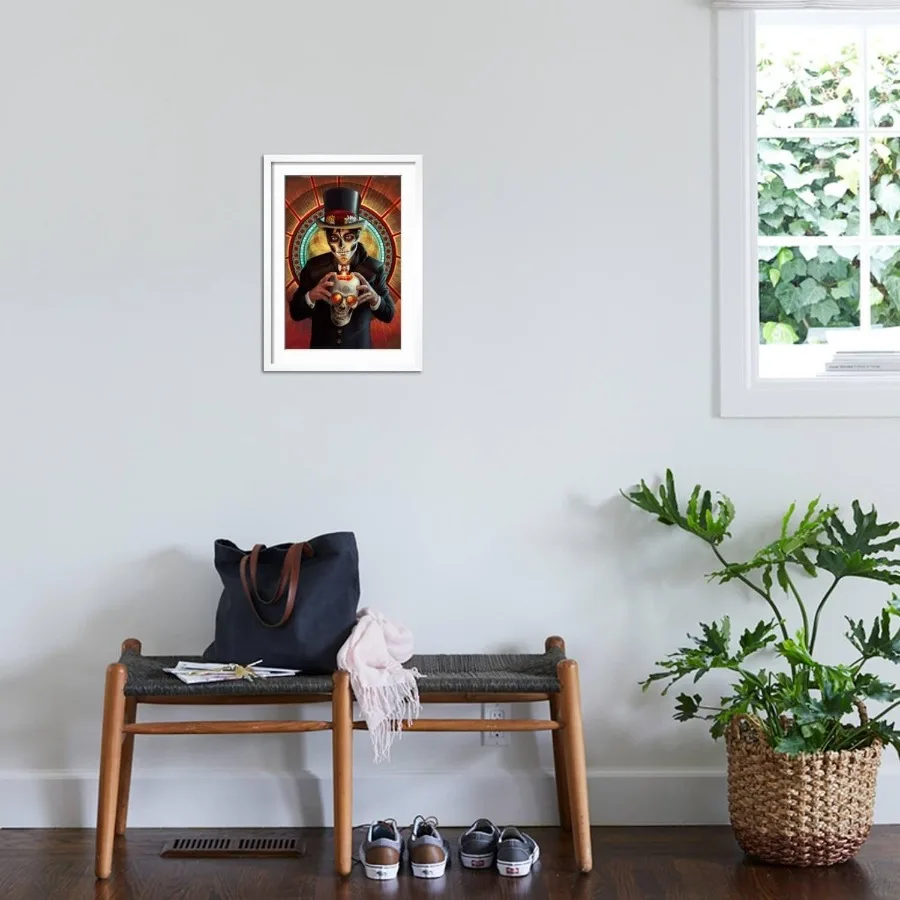 ART.COM جدار الفن طباعة يوم الموتى وشمعة على إطار أبيض بواسطة فانوس الصحافة 17x23 لغرفة المعيشة وديكور غرفة النوم