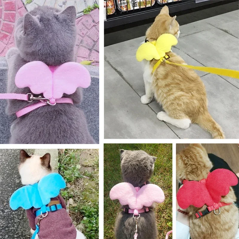 الملاك الجناح الحيوانات الأليفة تسخير القط جرو المقود مجموعة لينة آمنة قابل للتعديل في الهواء الطلق المشي يؤدي حبل ل كلب صغير تشيهواهوا الصلصال لوازم #6