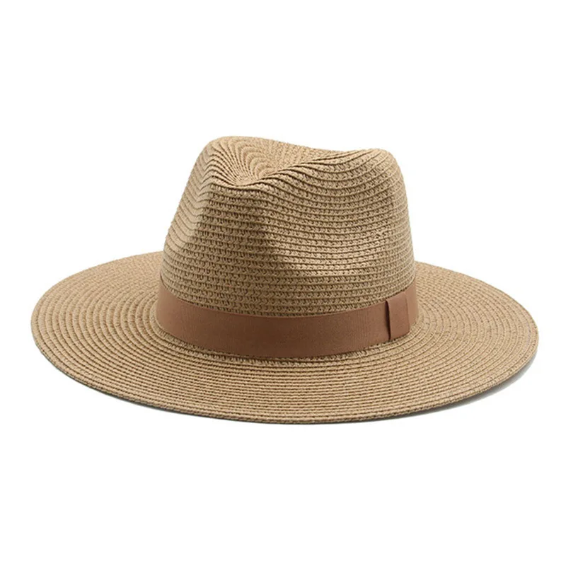 Black Ribbon Panama Straw Hat Flat Eaves Outdoor Spring and Summer Sunshade Beach Hats for Women