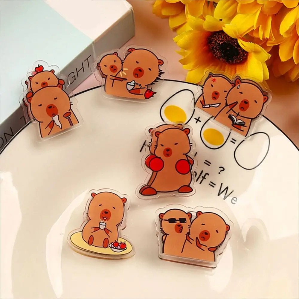 9Pcs Sealing Clamp Cartoon Capybara PP Clip Mini Decorative Cartoon Memo Clip Bookmark Photo Clamp Acrylic Paper Clip School