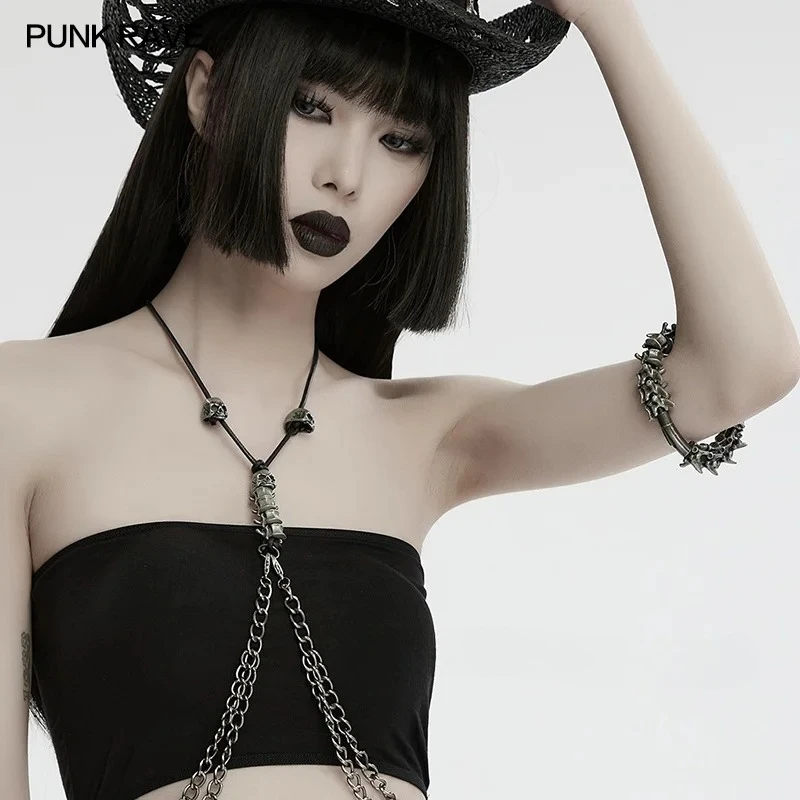 PUNK RAVE Unisex Style Punk Alloy Material Skeleton Bracelet Retro Magnetic Buckle Casual Halloween Accessories