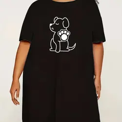 Plus Size damskie koszule nocne oversize jednokolorowe sukienki z okrągłym dekoltem z krótkim rękawem damskie domki domowe z nadrukiem 3D pies