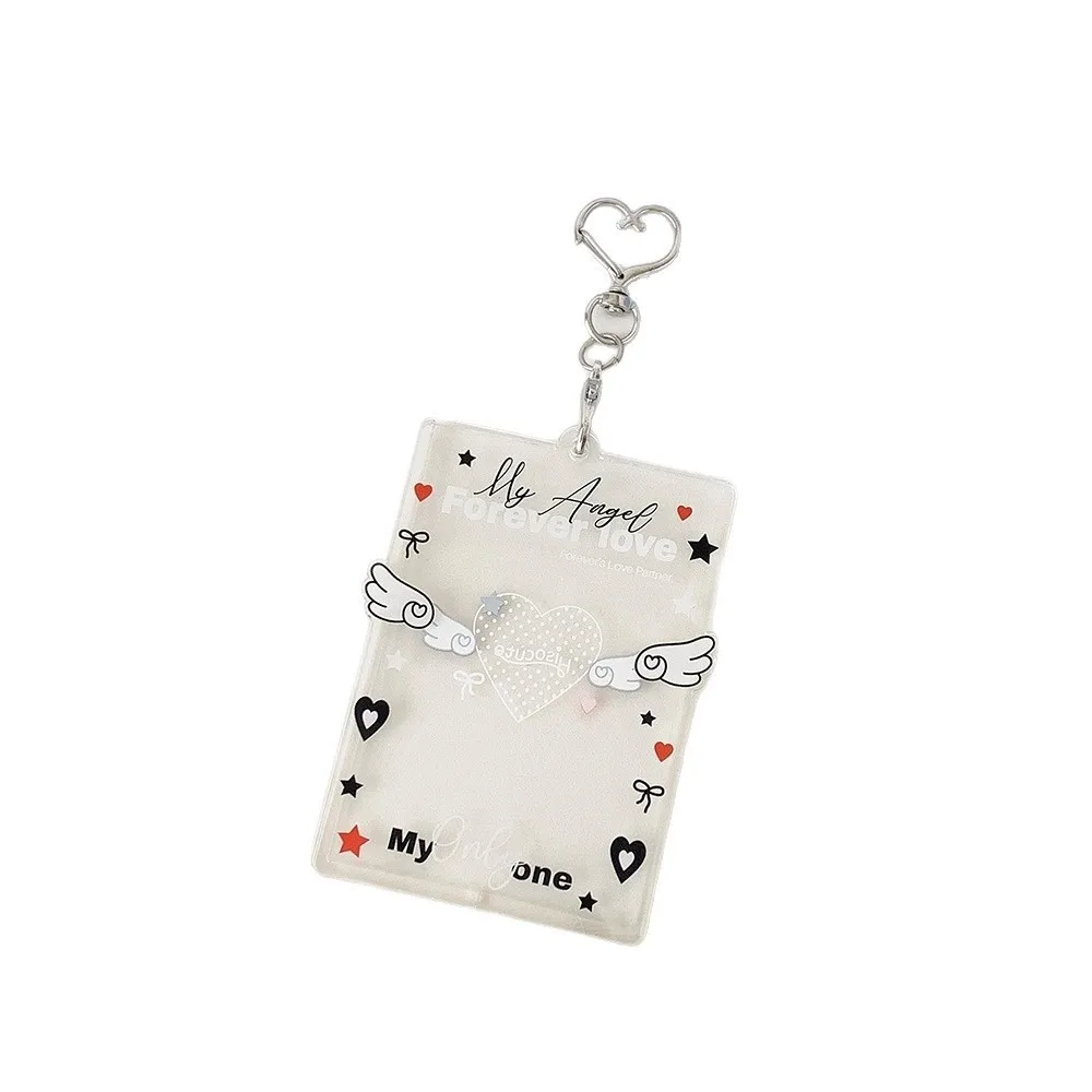 Acrylic Kpop Photocard Holder Keychain 3 Inch Wings Heart Idol Card Display Protector Transparent Cartoon Card Holder