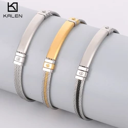 KALEN 6mm Stainless Steel Three Wire Mesh Chain Bracelet for Men Women Silver&Gold Color Punk DIY Name Fashion Jewelry Gift