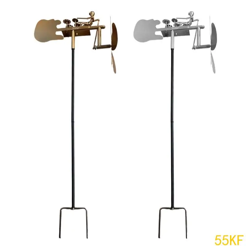 

55KF Percussionist Windmill Wind Sculpture Garden Decors Iron Patios Yard Ornament