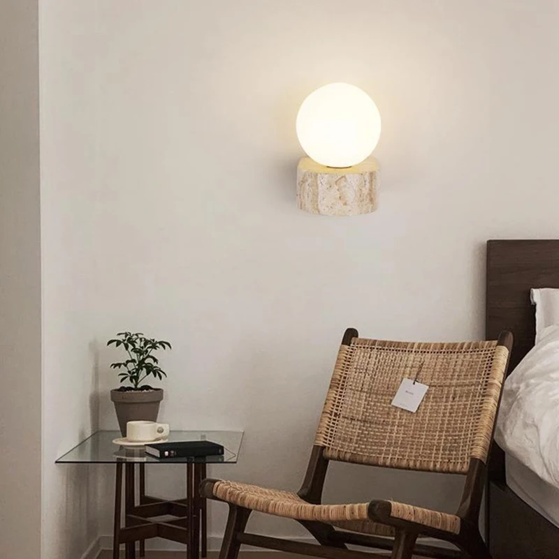 Mini applique murale LED moderne en verre blanc, ampoule G9, pierre naturelle, pour chambre à coucher, escaliers, allée, salon, applique en marbre