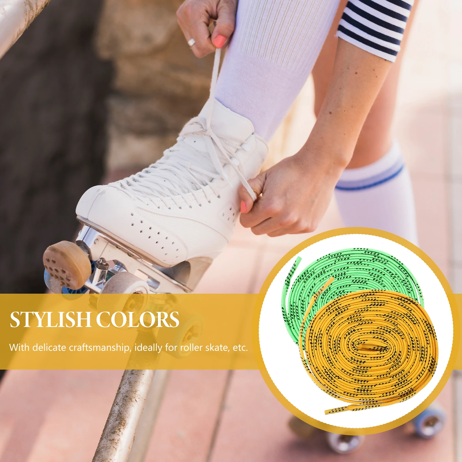 

2 Pairs Hockey Laces Ice Skates Roller Skate Replacement Elastic 244cm Yellow Green Sports Shoe Accessories