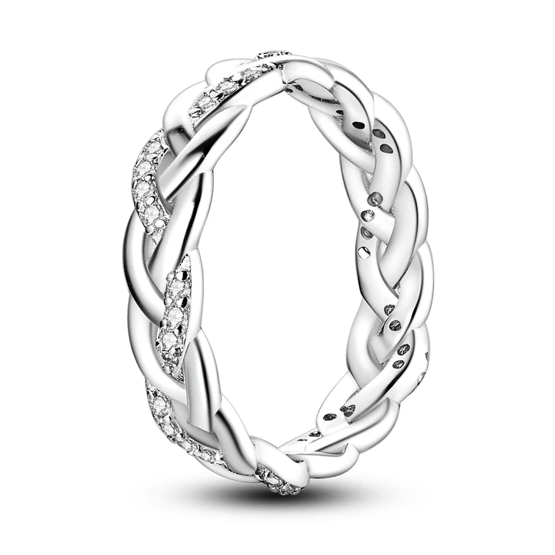 Women's 925 Sterling Silver Sparkling Braided Ring