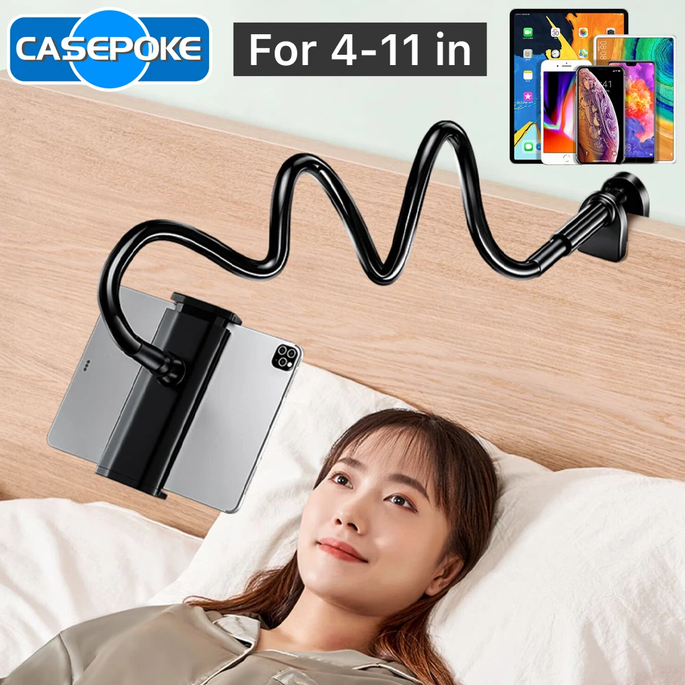 CASEPOKE 침대 옆 테이블 태블릿 스탠드, 조절 가능한 긴 암 클램프, 태블릿 레이지 스탠드, 아이패드, 삼성, 샤오미 4-11 인치용 